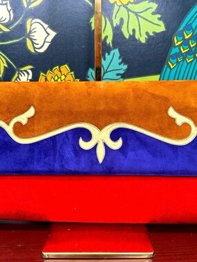Bally Multicolor Suede Flap Bag / Clutch in Red, Blue, Brown with Gold Accent